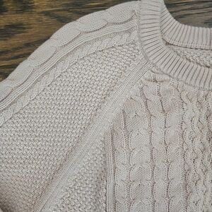 Gap Cotton Cable Knit Neutral Dusty Pink Raglan Sweater Size XL